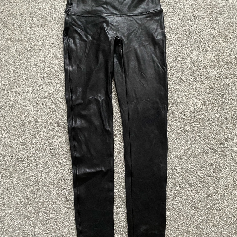 Spanx Faux Leather Leggings Large Black Skinny High Rise Shapewear